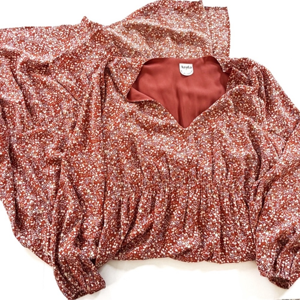 Arula Dress Womens B Plus Sz 2X Rust Floral Tiered Maxi Boho